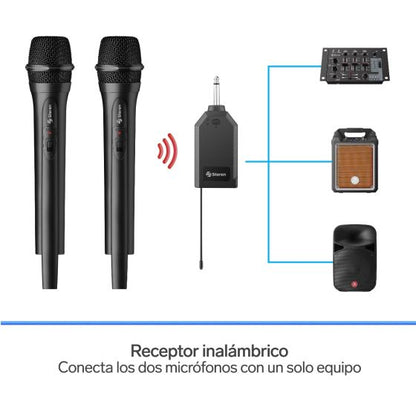 Juego de 2 micrófonos inalámbricos con receptor VHF Steren MIC-288