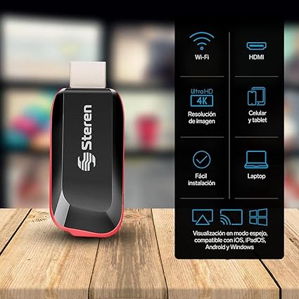 Adaptador 4K Wi-Fi Espejo de Celular a TV, resolución 4K, Compatible con iOS y Android Steren INTV-070