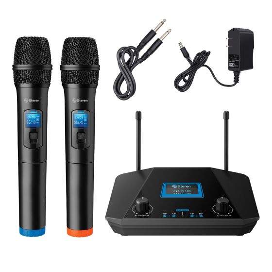 Kit profesional de 2 micrófonos inalámbricos Steren WR-809 UHF