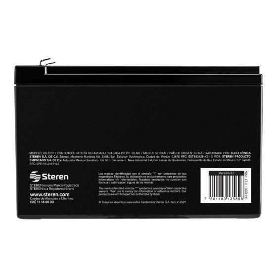 BATERIA SELLADA ACIDO-PLOMO STEREN 12 Vcc 7Ah BR-1207
