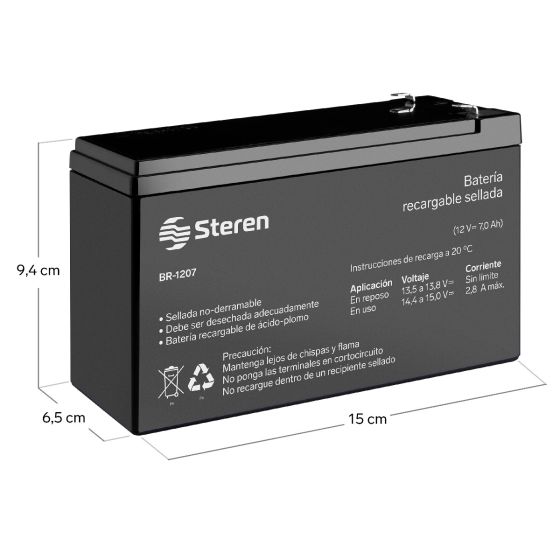 BATERIA SELLADA ACIDO-PLOMO STEREN 12 Vcc 7Ah BR-1207