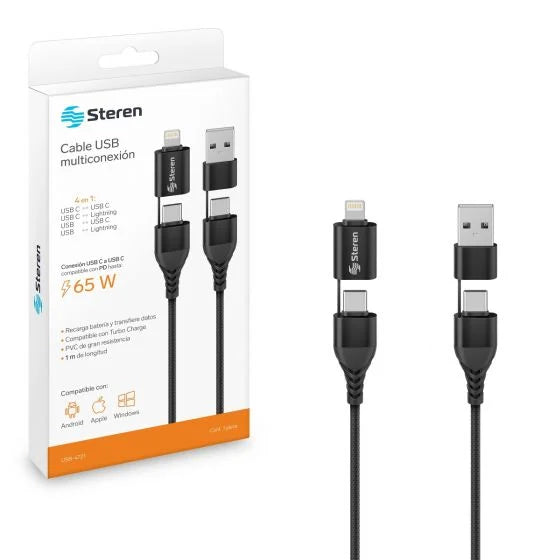 Cable 4 en 1, USB/USB C a Lightning/USB C de 1 m USB-4721