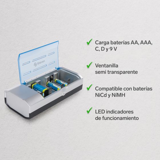 CARGADOR PARA BATERIAS STEREN AA/AAA/C/D/9V CRG-500