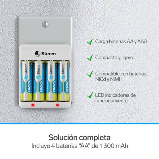 CARGADOR PARA BATERIAS STEREN INC/2 PARES AA CRG-015