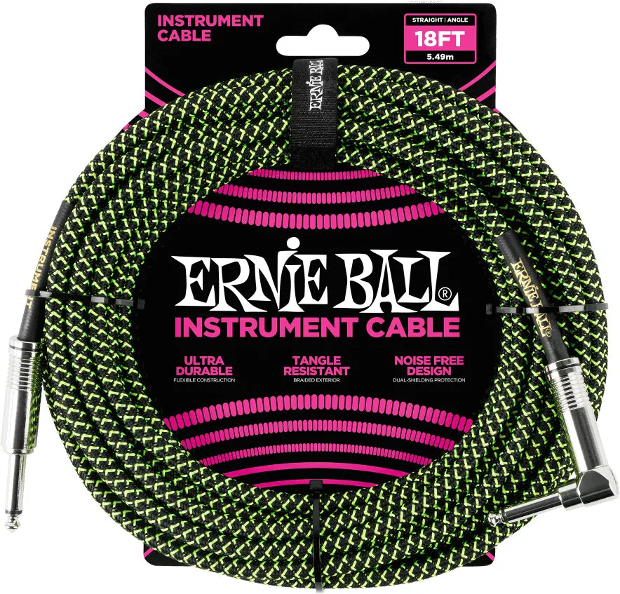 CABLE PARA INSTRUMENTO EERNIE BALL P06082 5.49M. BORDADO BK-GR