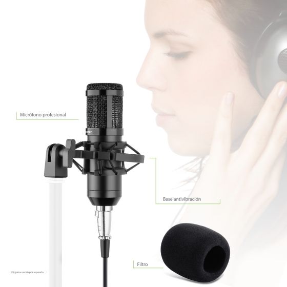 Micrófono profesional de condensador con filtro y suspensión Steren MIC-650