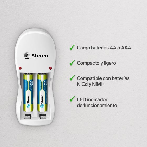 CARGADOR PARA BATERIAS STEREN AA/AAA NIMH/2 BAT.AA CRG-005