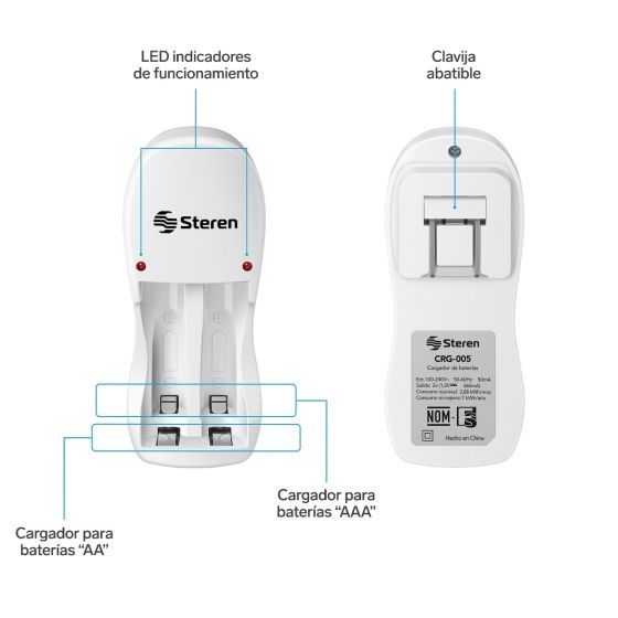 CARGADOR PARA BATERIAS STEREN AA/AAA NIMH/2 BAT.AA CRG-005