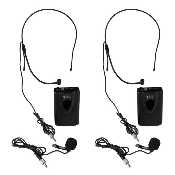 Sistema de 2 micrófonos inalámbricos VHF, de solapa y nuca Steren WR-058