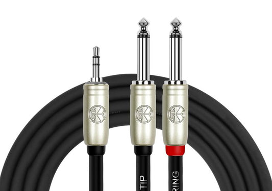 CABLE PLUG 3.5MM A 2 PLUG 1/4 MONO LR KIRLIN Y-362PRL-1M-BK