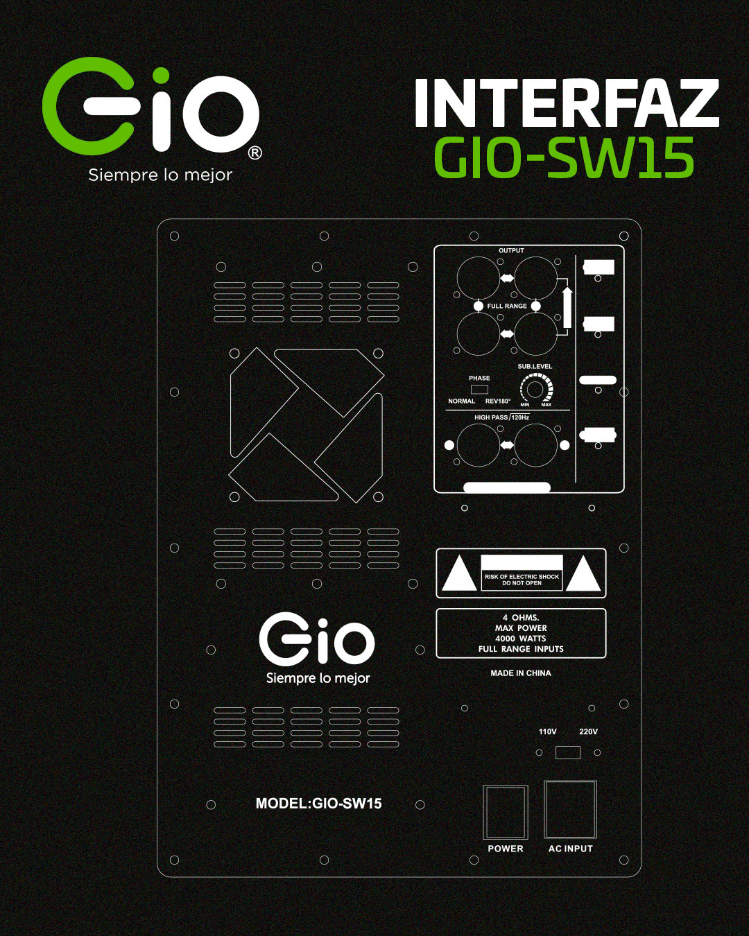 SUBWOOFER ACTIVO GIO DE 15" GIO-SW15