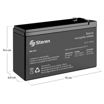 Batería sellada de ácido-plomo, 12 Vcc 7 Ah Steren BR-1207