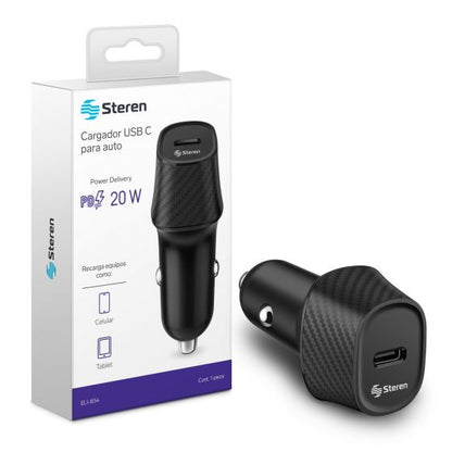 CARGADOR STEREN USB C POWER DELIVERY 20W PARA AUTO ELI-854