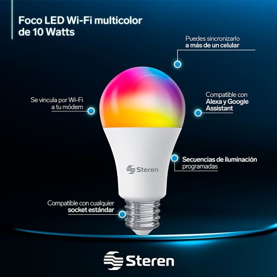 BOMBILLA STEREN LED WI-FI 10W SHOME-120/3 UNIDAD